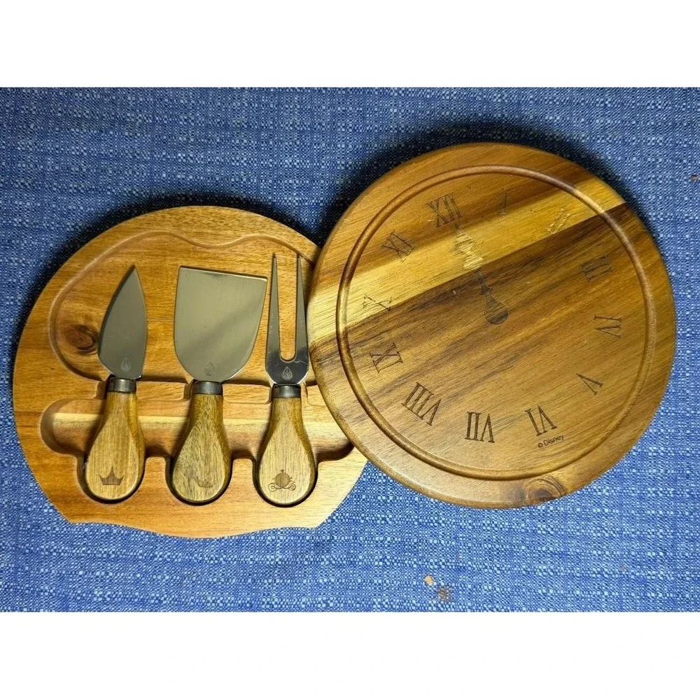 Disney Cinderella Toscana Acacia Cheese Board Hidden Tool Set Clock Charcuterie